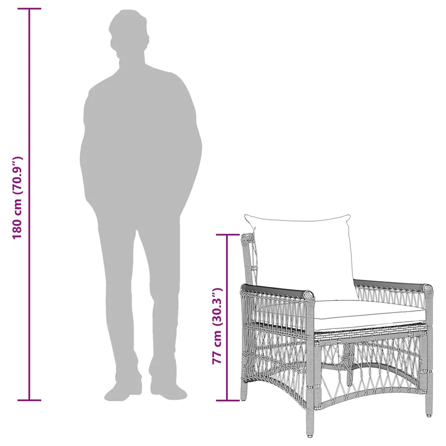 Chaise de jardin avec coussin Gris 73 x 61 x 77 cm polyrotin - 7