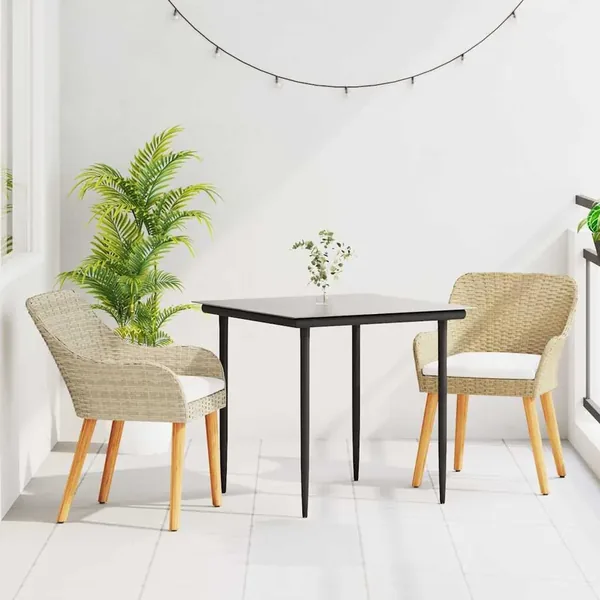 Ensemble de salle à manger pour jardin 3 pcs Beige polyrotin