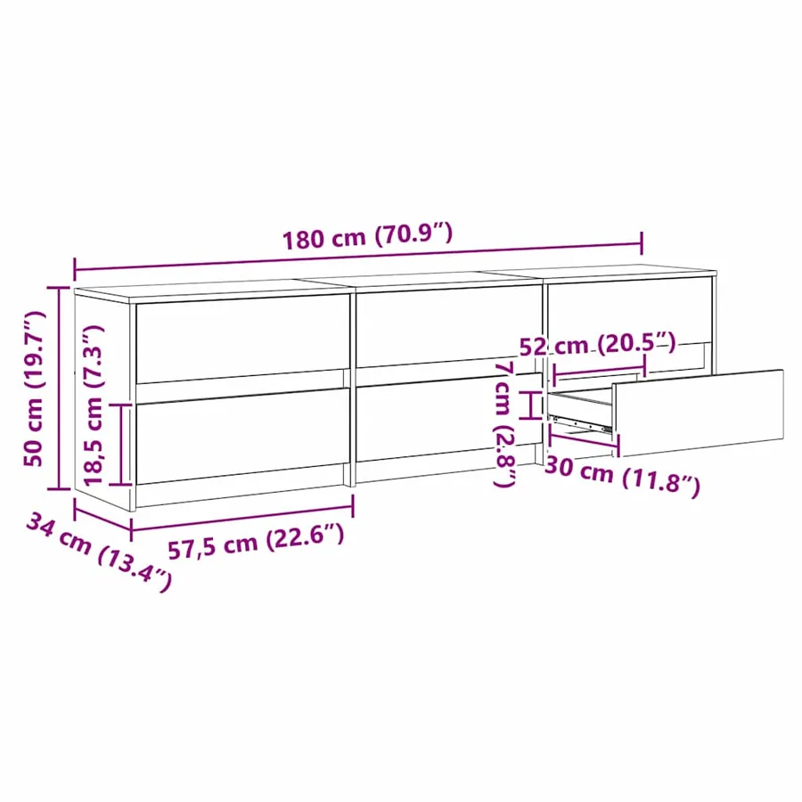 Unites TV 180 x 34 x 50 cm Bois Ancien Bois d'ingénierie - 14