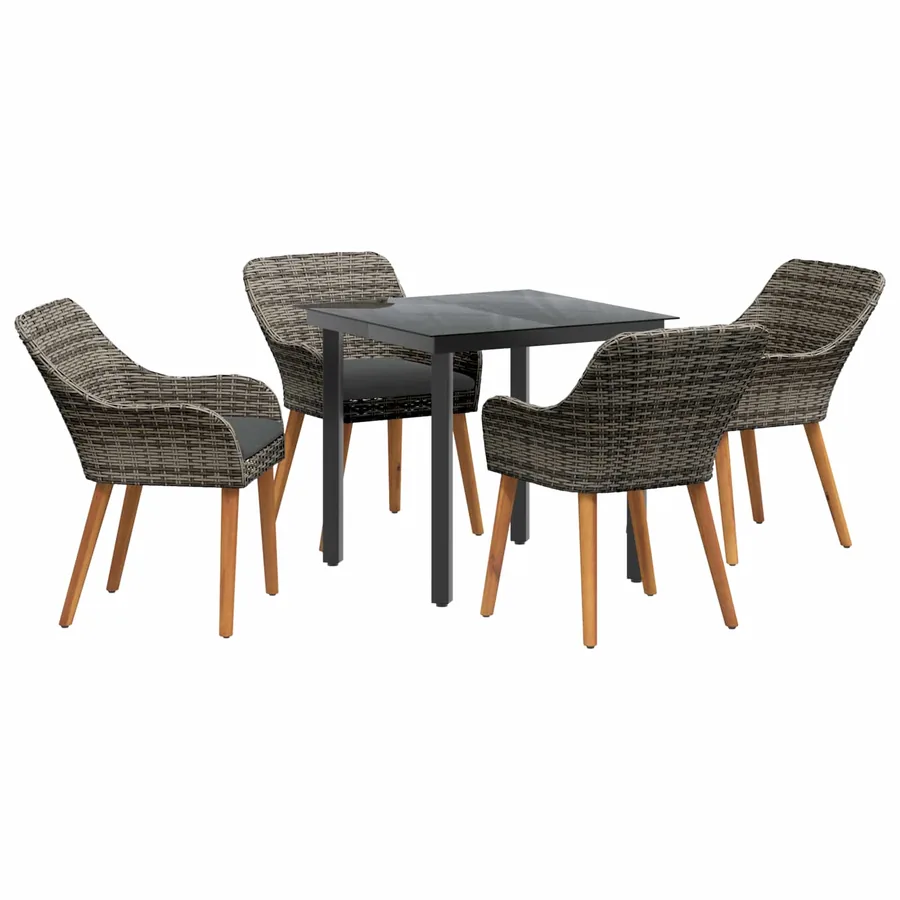 Ensemble de salle à manger pour jardin 5 pcs Gris polyrotin - 2
