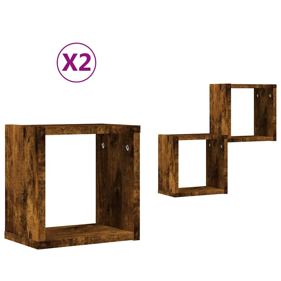 Étagères Murales avec étagère 2 pcs Chêne fumé 26 x 15 x 26 cm - 2
