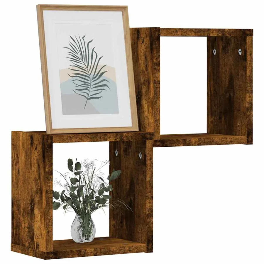 Étagères Murales avec étagère 2 pcs Chêne fumé 26 x 15 x 26 cm - 3