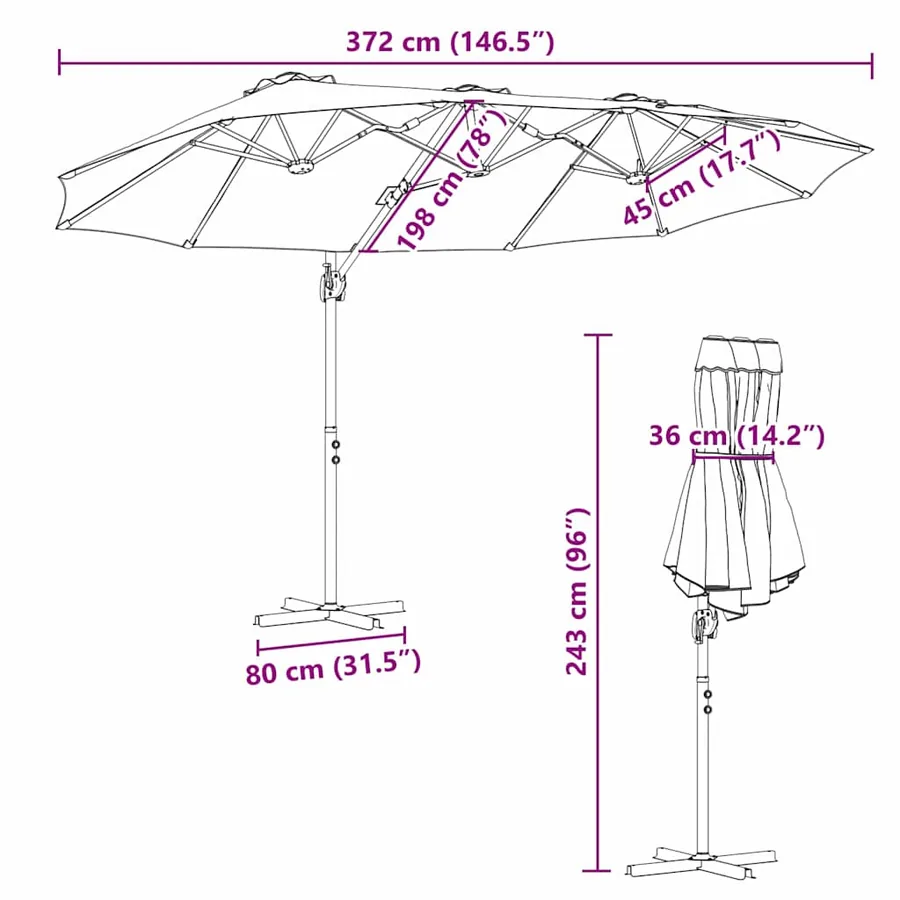 Parasol Terre cuite 372 x 198 x 243 cm Polyester et Aluminium - 13