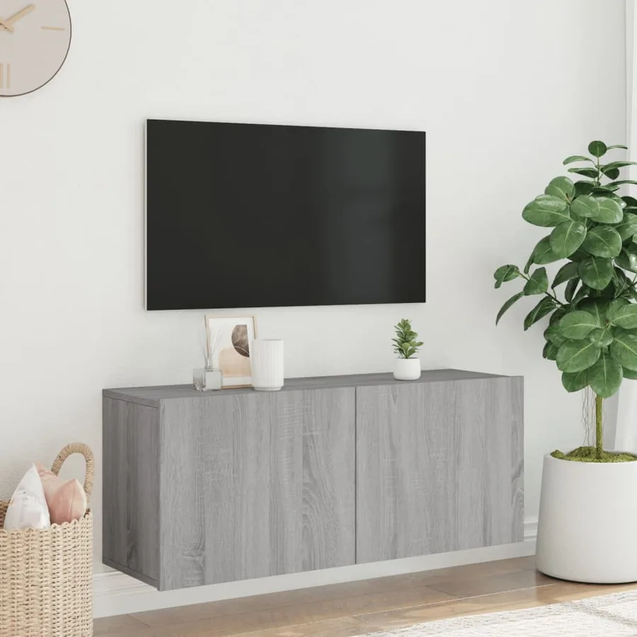 Meuble TV mural sonoma gris 100x30x41 cm - 3