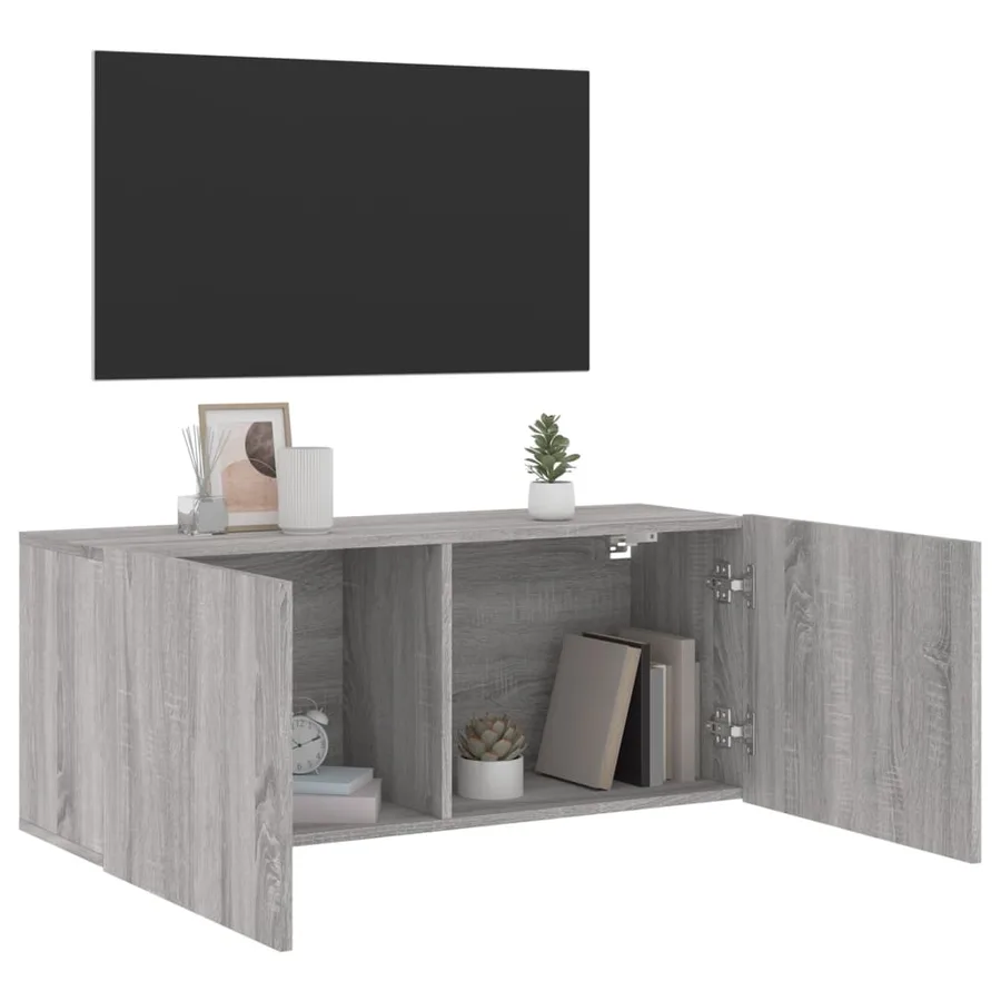 Meuble TV mural sonoma gris 100x30x41 cm - 4
