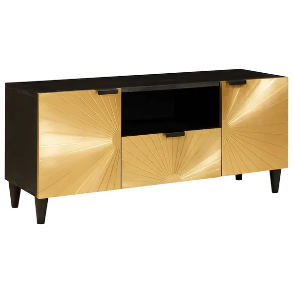 Meuble TV Noir et or 105 x 33 x 46 cm Bois d'ingénierie