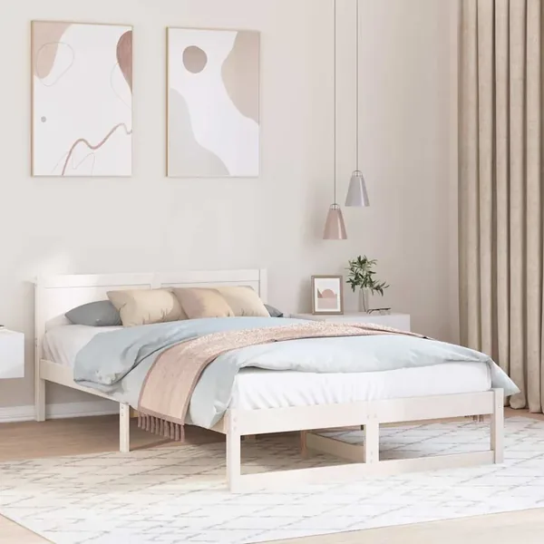 Cadre de lit avec tête de lit Blanc 120 x 200 cm Pin massif