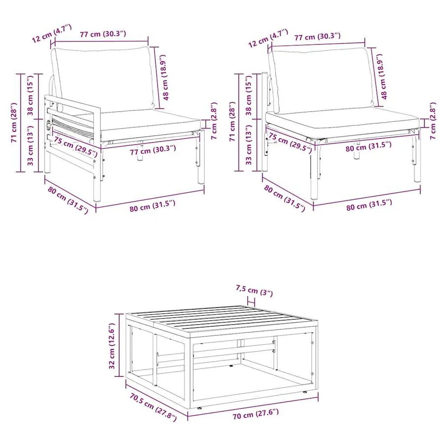 Ensemble de canapé de jardin avec coussin 13 pcs Noir Acier - 14