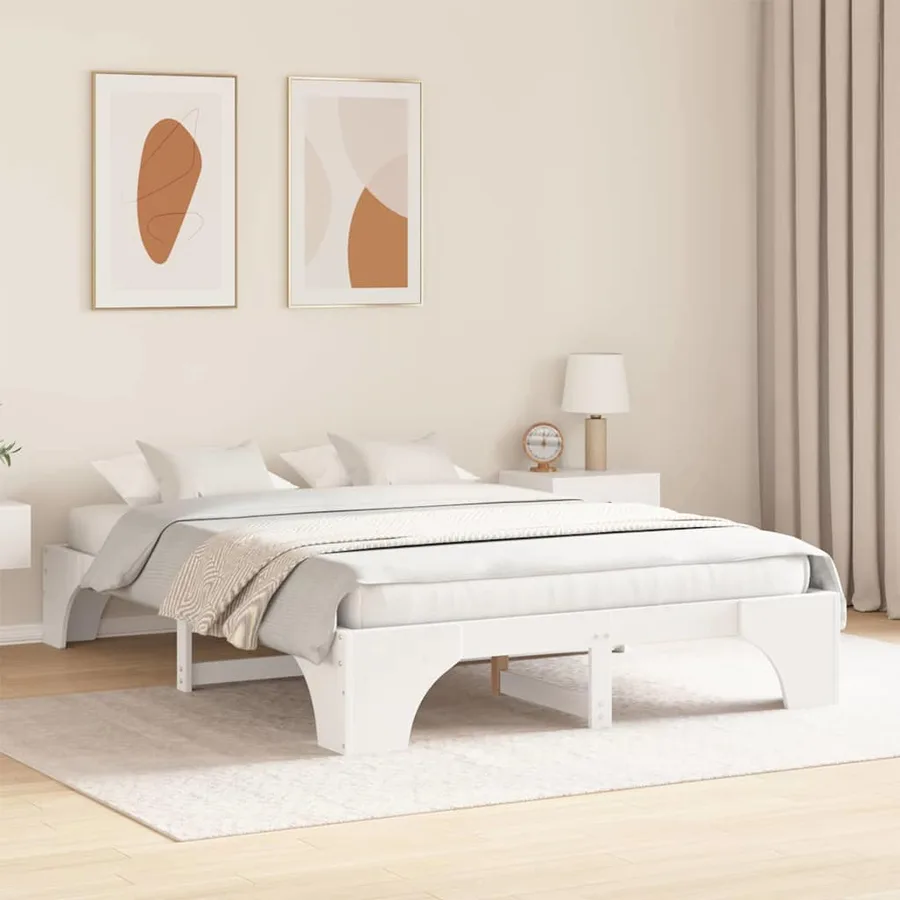 Cadre de lit Blanc 150 x 200 cm Pin massif - 3