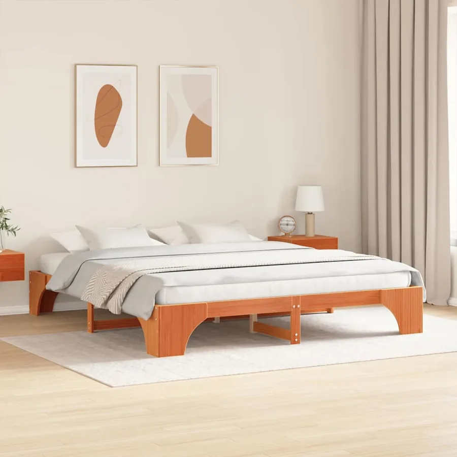 Cadre de lit Brun cire 180 x 200 cm Pin massif - 3