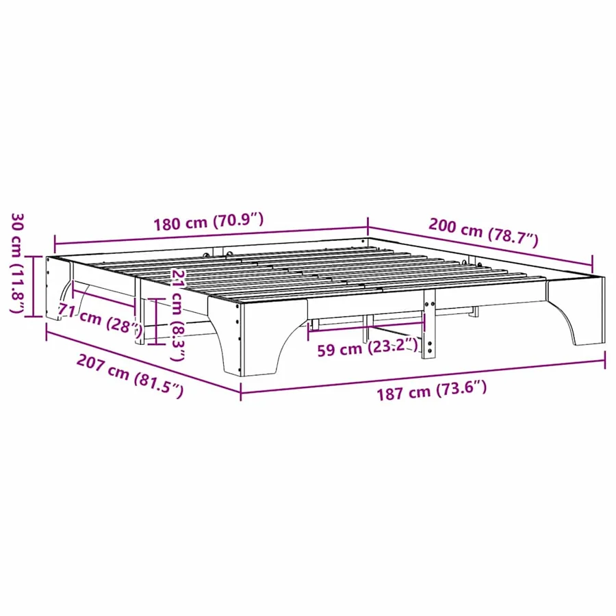 Cadre de lit Brun cire 180 x 200 cm Pin massif - 8