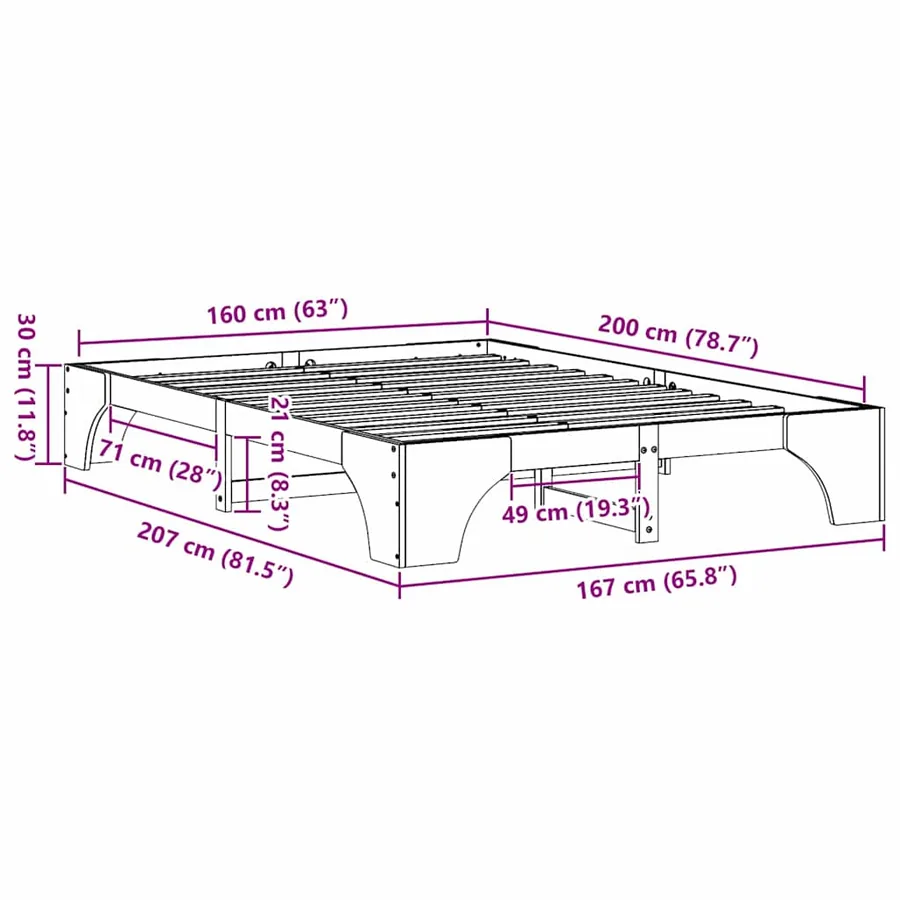 Cadre de lit Brun cire 160 x 200 cm Pin massif - 8