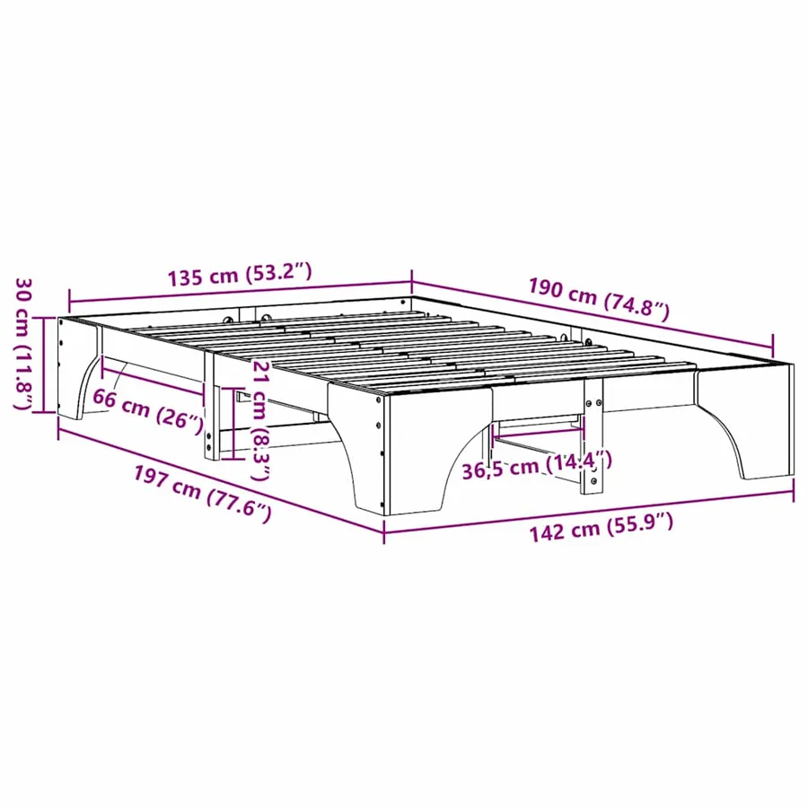 Cadre de lit Blanc 135 x 190 cm Pin massif - 10