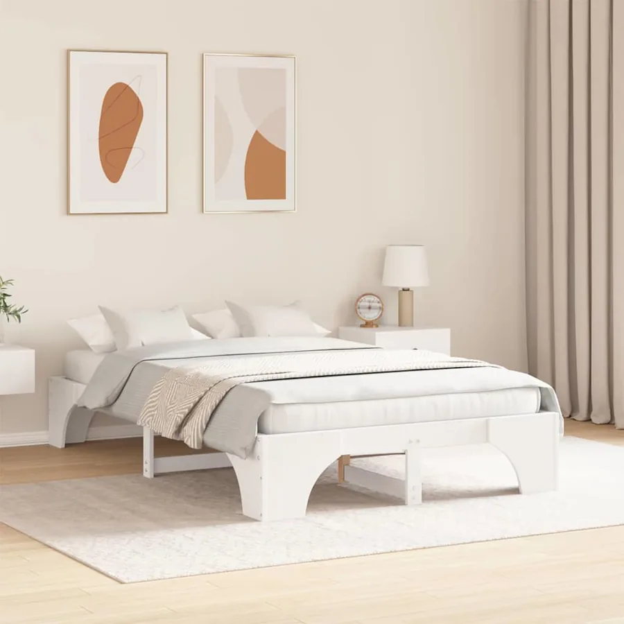 Cadre de lit Blanc 135 x 190 cm Pin massif - 3