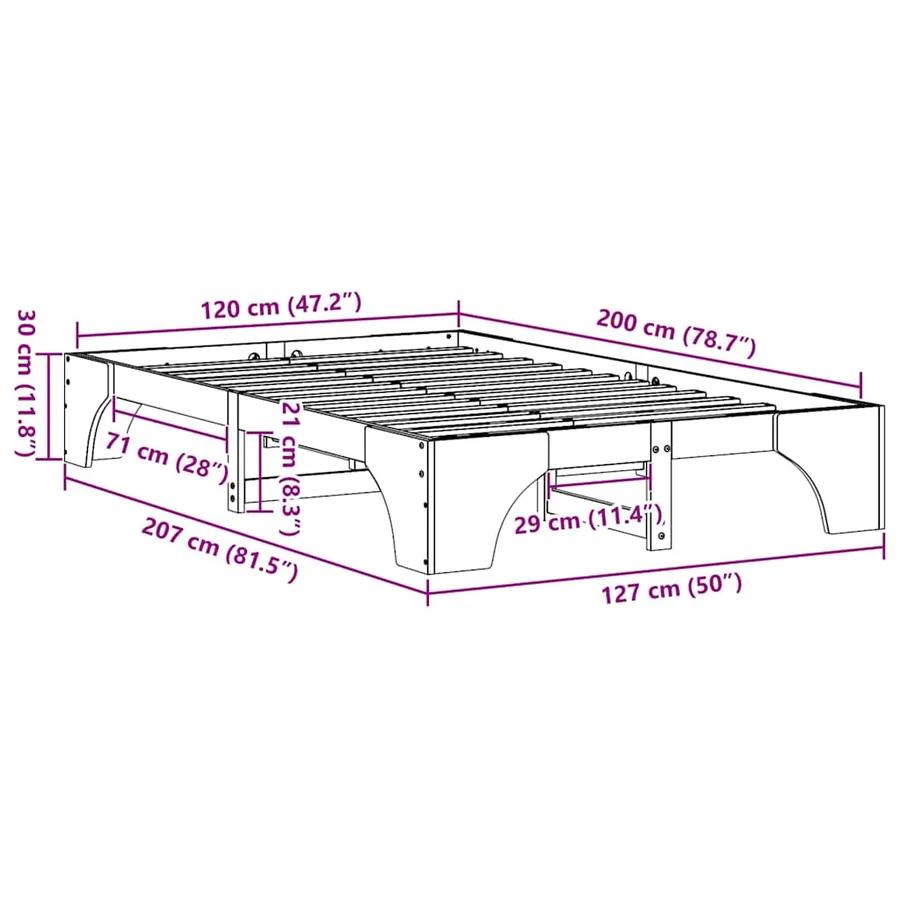 Cadre de lit Brun cire 120 x 200 cm Pin massif - 8