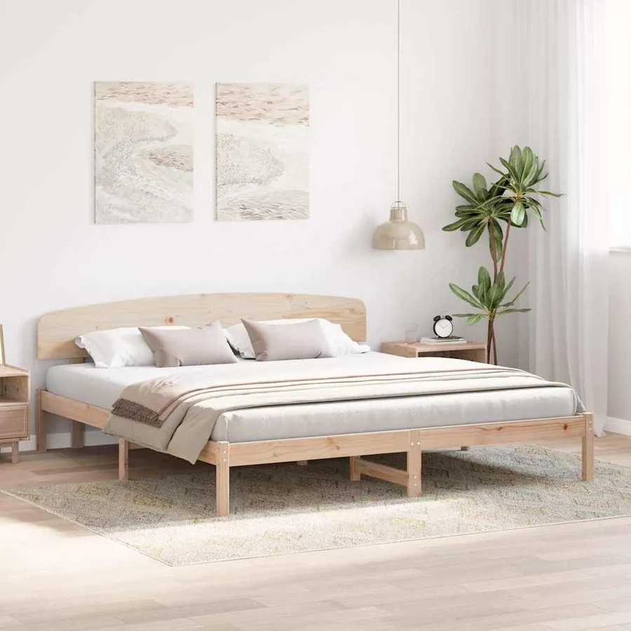 Cadre de lit avec tête de lit Naturel 180 x 200 cm Pin massif - 3