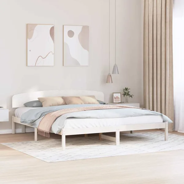 Cadre de lit avec tête de lit Blanc 200 x 200 cm Pin massif
