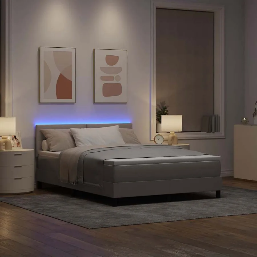 Lit à ressorts avec bandes LED Taupe 160 x 200 cm tissu - 5