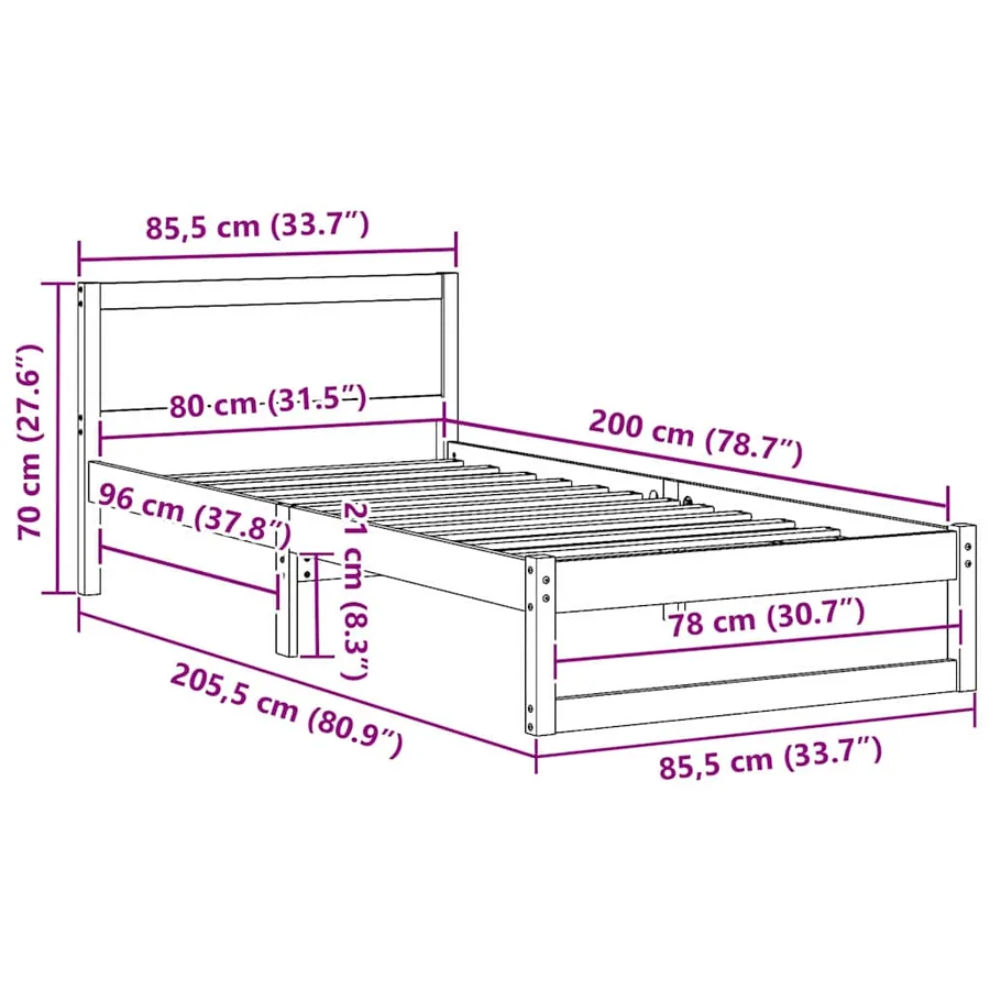 Cadre de lit avec tête de lit Brun cire 80 x 200 cm Pin massif - 10