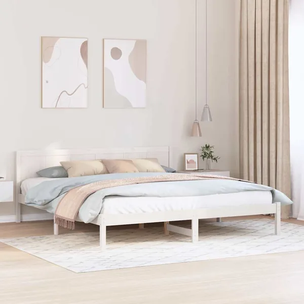 Cadre de lit Blanc 200 x 200 cm Bois de pin massif