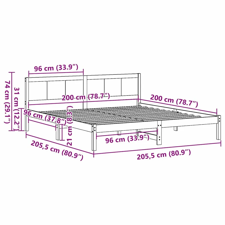 Cadre de lit Blanc 200 x 200 cm Bois de pin massif - 8