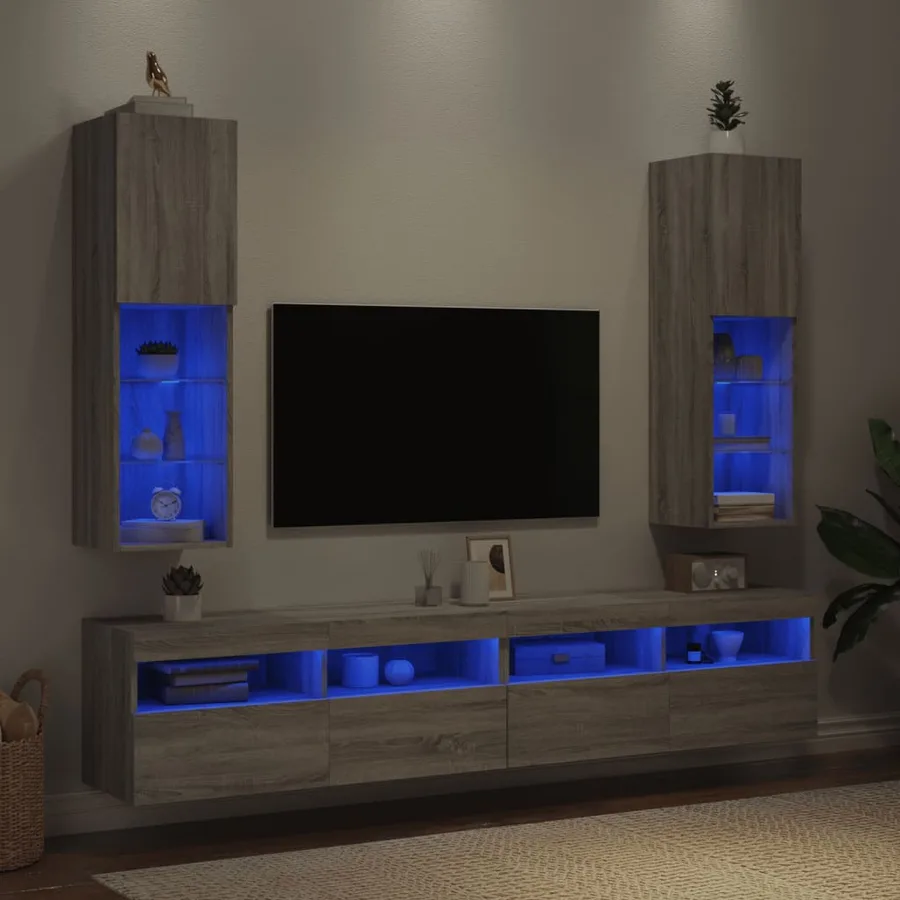 Meubles TV avec lumières LED 2 pcs sonoma gris 30,5x30x102 cm - 4