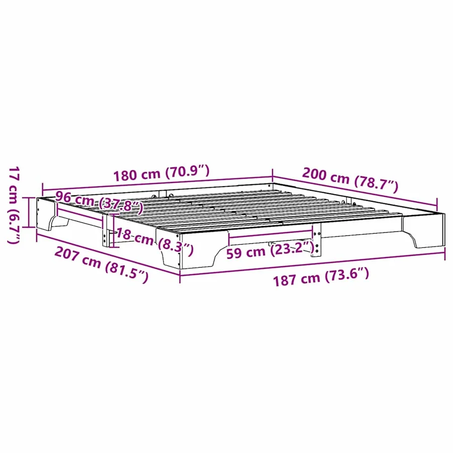 Cadre de lit Naturel 180 x 200 cm Pin massif - 10
