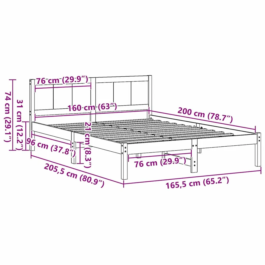 Cadre de lit Marron 160 x 200 cm Bois de pin massif - 10