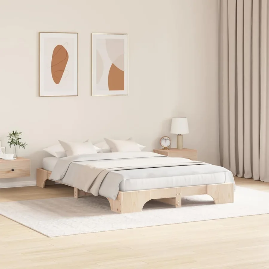 Cadre de lit Naturel 140 x 190 cm Pin massif - 3