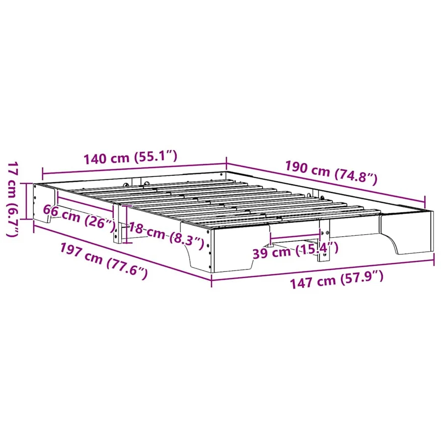 Cadre de lit Naturel 140 x 190 cm Pin massif - 8