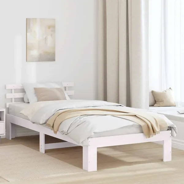 Cadre de lit avec tête de lit Blanc 90 x 190 cm Pin massif