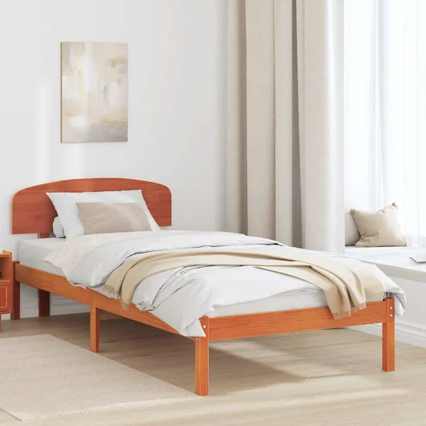 Cadre de lit avec tête de lit Brun cire 75 x 190 cm Pin massif