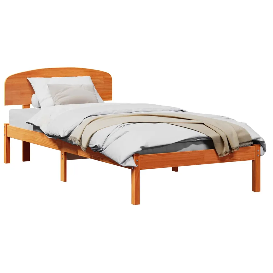 Cadre de lit avec tête de lit Brun cire 75 x 190 cm Pin massif - 2