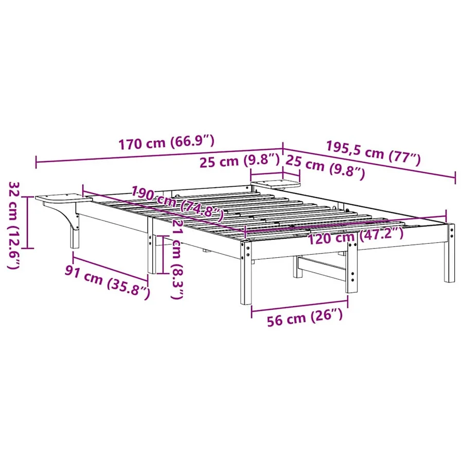 Cadre de lit Blanc 120 x 190 cm Pin massif - 10