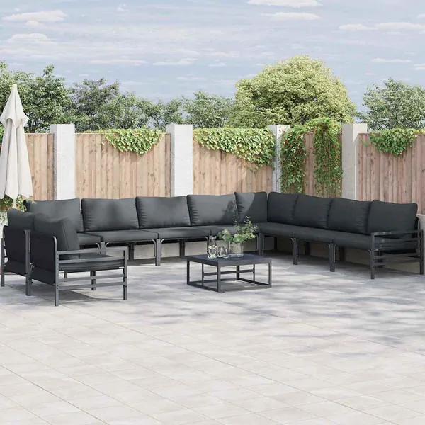 Ensemble de canapé de jardin avec coussin 11 pcs Noir Acier