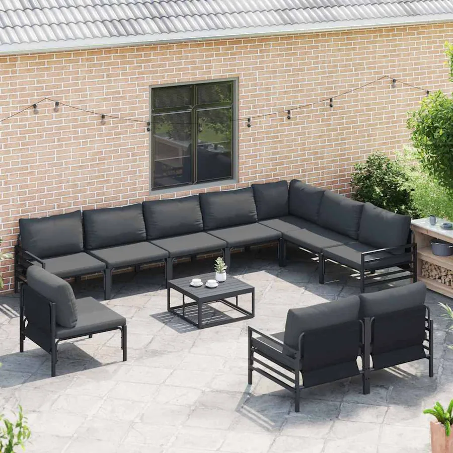 Ensemble de canapé de jardin avec coussin 11 pcs Noir Acier - 3