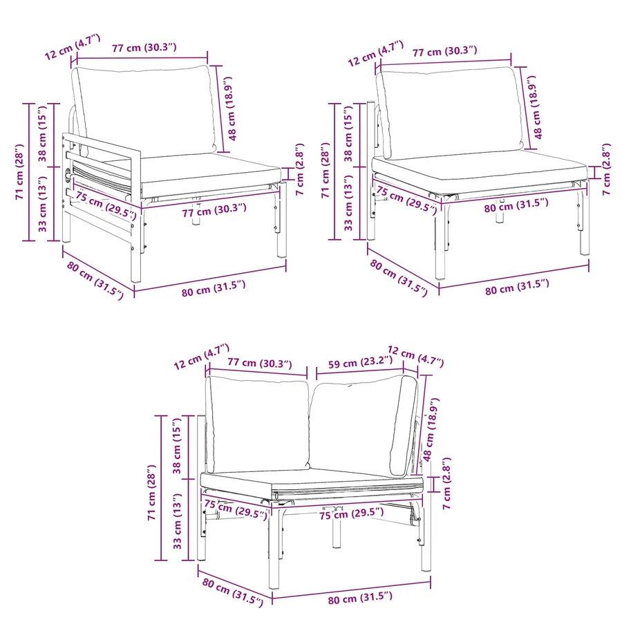 Ensemble de canapé de jardin avec coussin 6 pcs Noir Acier - 15