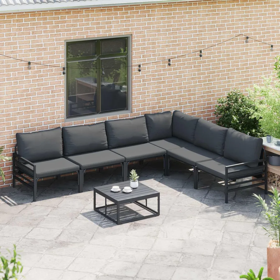 Ensemble de canapé de jardin avec coussin 6 pcs Noir Acier - 5