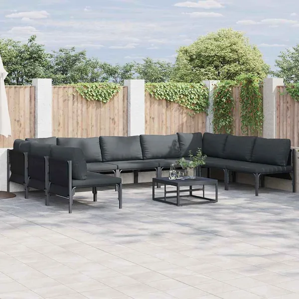 Ensemble de canapé de jardin avec coussin 10 pcs Noir Acier