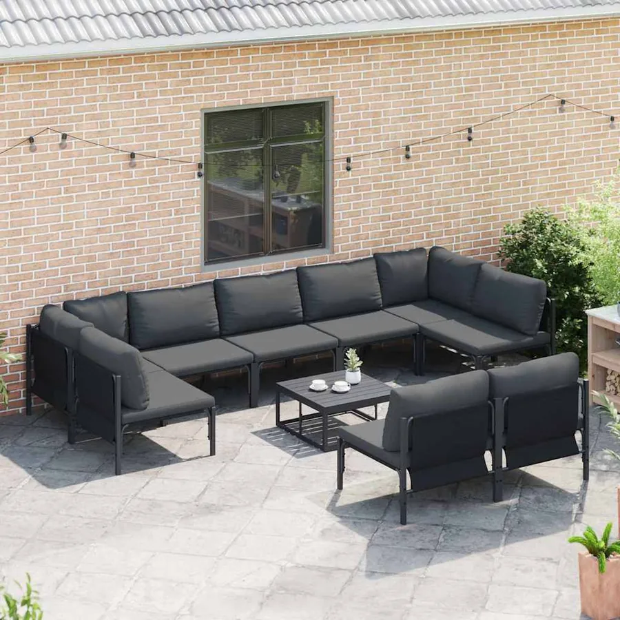 Ensemble de canapé de jardin avec coussin 10 pcs Noir Acier - 3