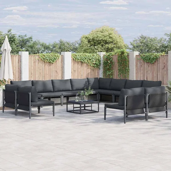 Ensemble de canapé de jardin avec coussin 12 pcs Noir Acier