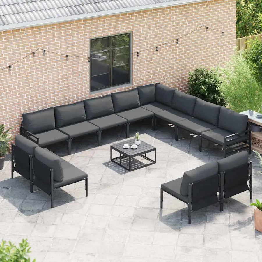 Ensemble de canapé de jardin avec coussin 12 pcs Noir Acier - 3