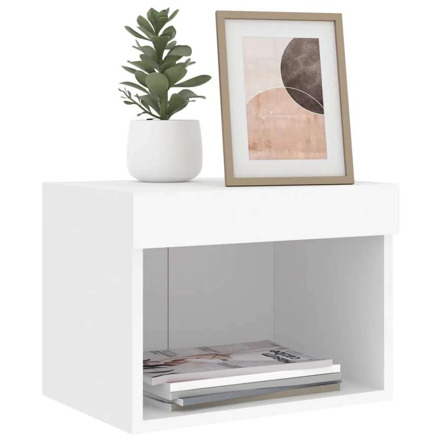 Tables de chevet murales avec lumières LED 2 pcs blanc - 6