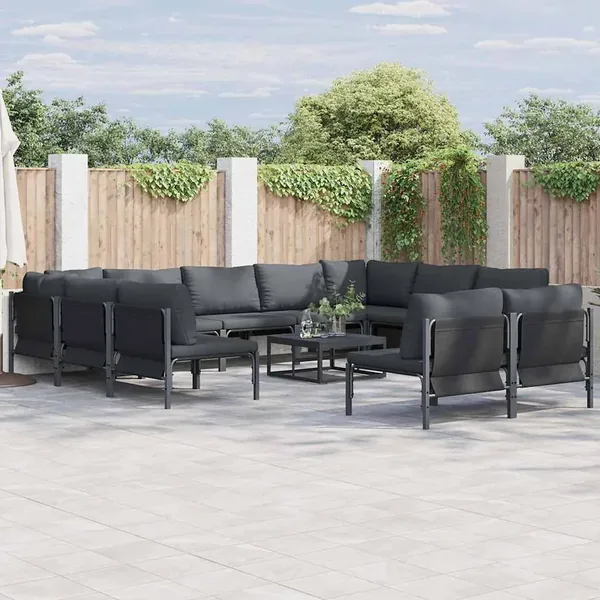 Ensemble de canapé de jardin avec coussin 11 pcs Noir Acier