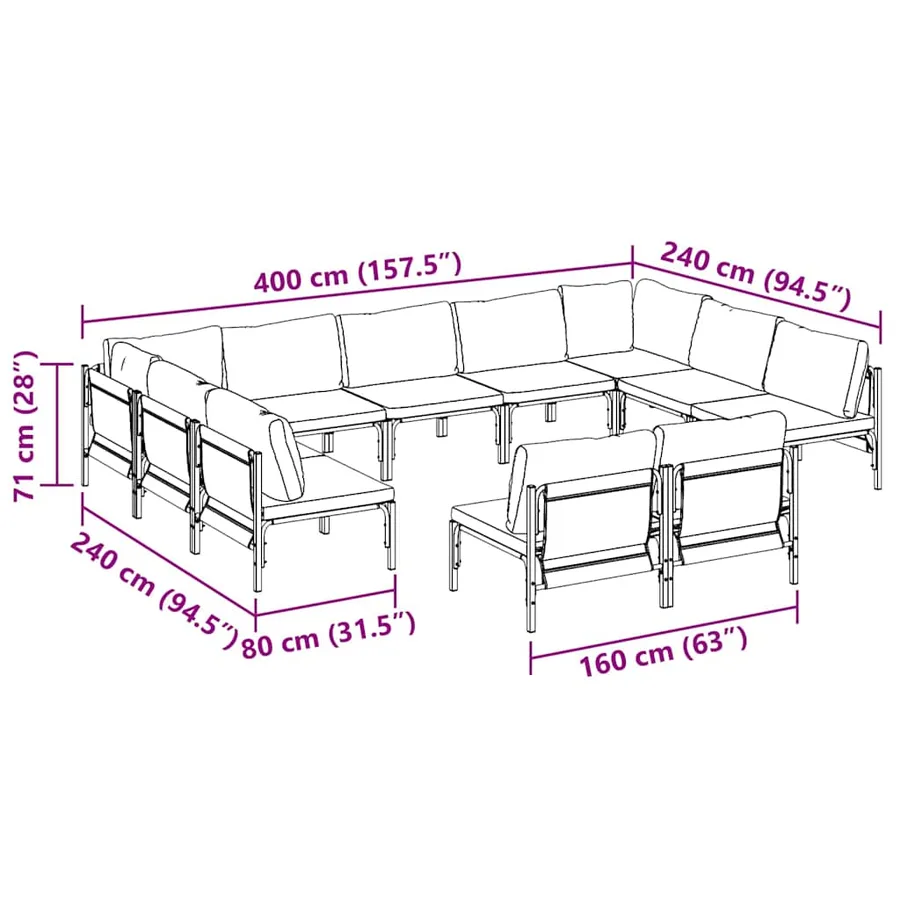 Ensemble de canapé de jardin avec coussin 11 pcs Noir Acier - 8