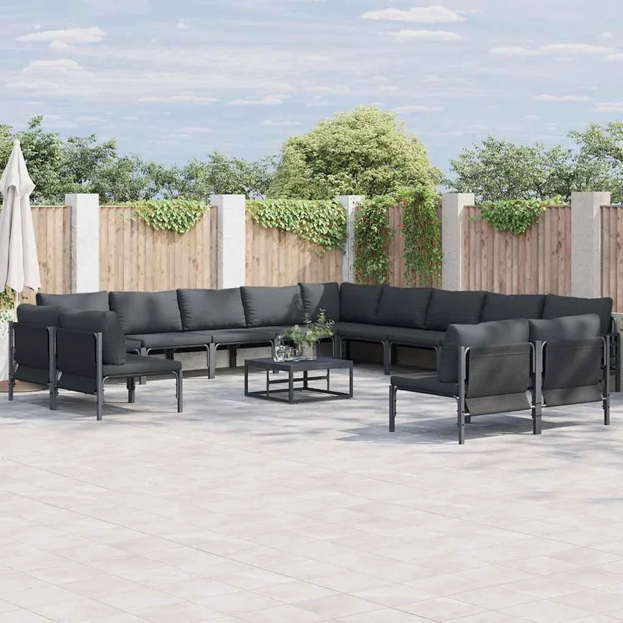 Ensemble de canapé de jardin avec coussin 13 pcs Noir Acier