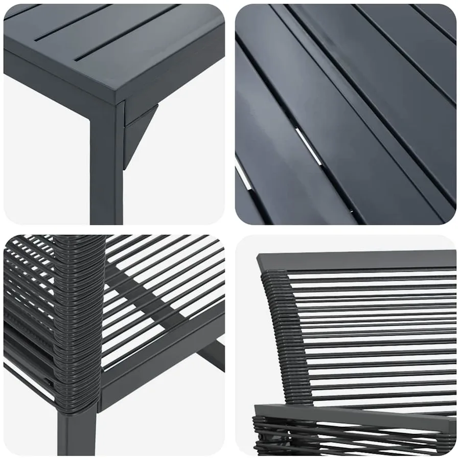 Ensemble de salle à manger pour jardin 7 pcs Noir polyrotin - 9