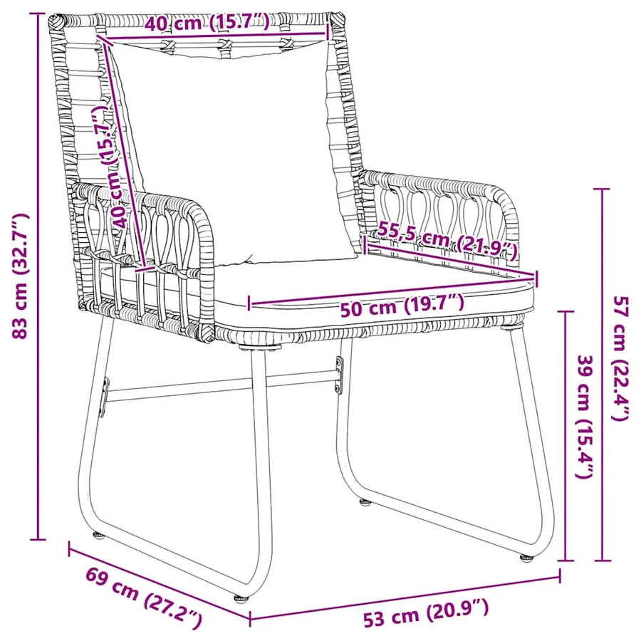 Ensemble de salle à manger pour jardin 3 pcs Marron et Crème - 9