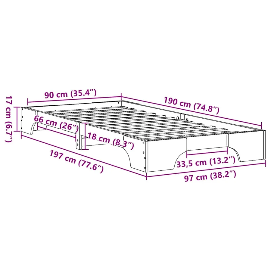 Cadre de lit Blanc 90 x 190 cm Pin massif - 10