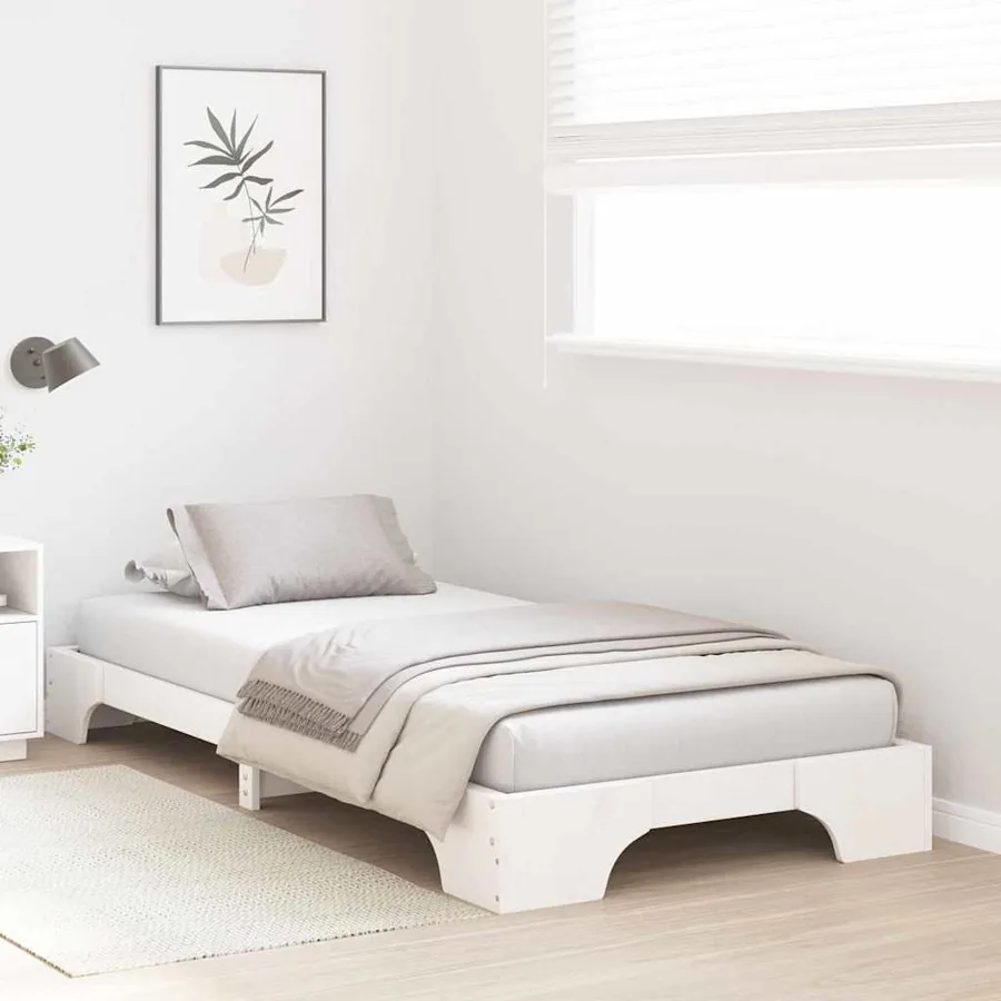 Cadre de lit Blanc 90 x 190 cm Pin massif - 3